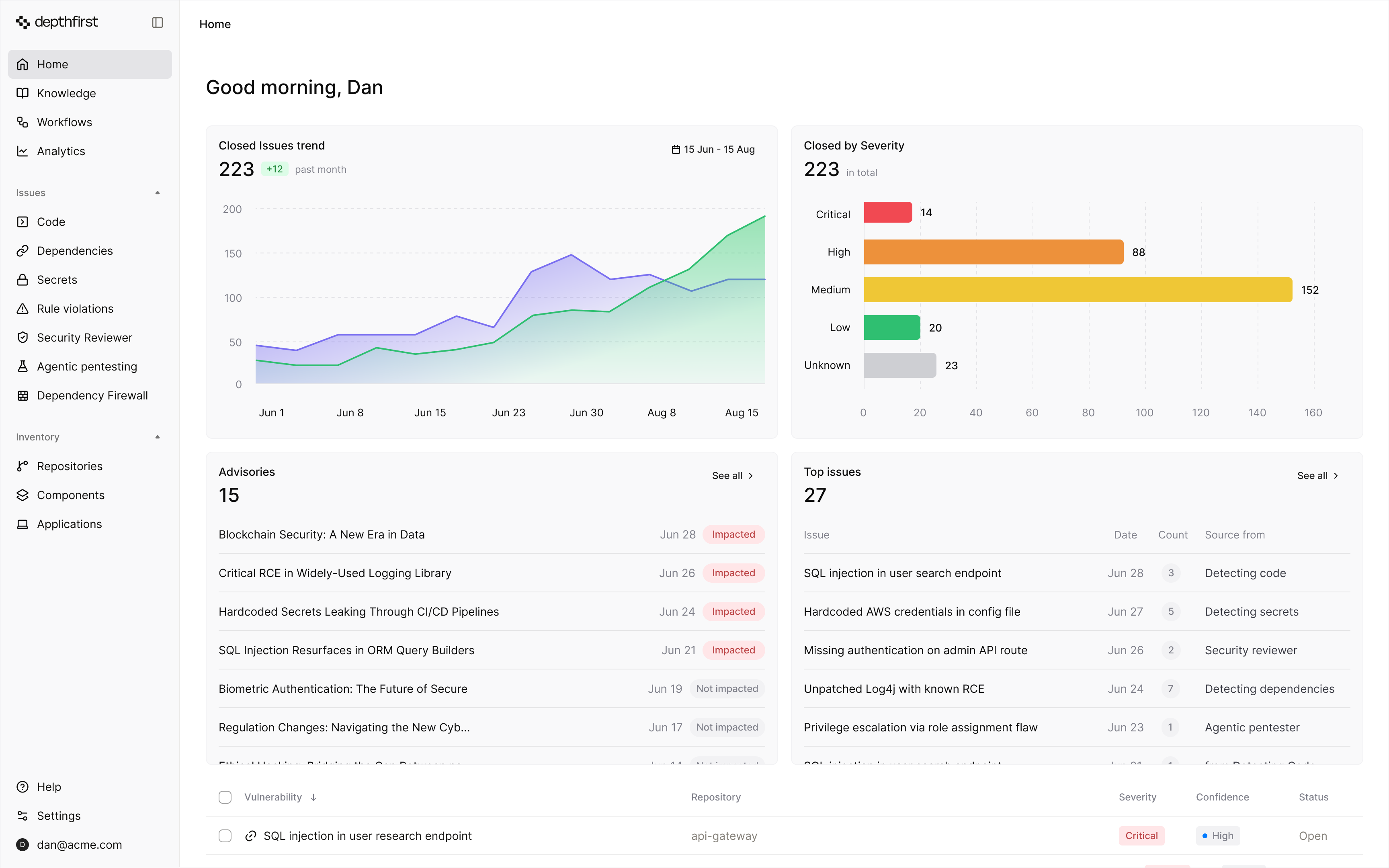 depthfirst security operating system dashboard